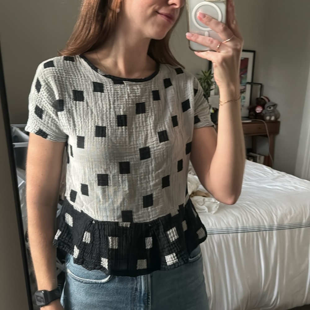Ace & Jig Square dot peplum cotton gauze blouse